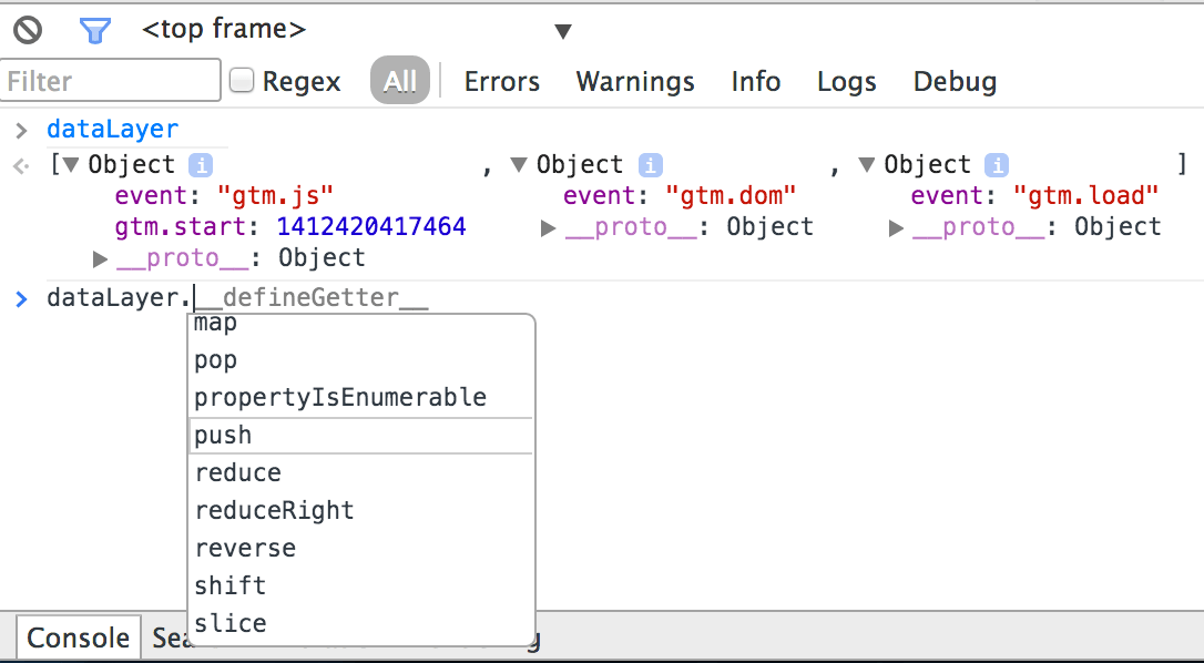 GTM dataLayer - just another JavaScript object and it has access to all JavaScript functions