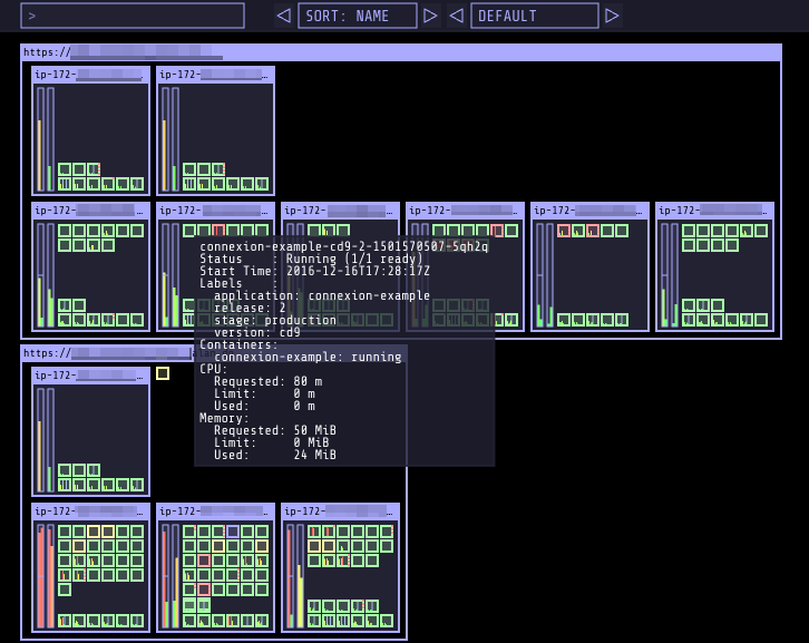 kube-ops-view is a read-only system dashboard which gives you a bird's-eye view for multiple Kubernetes clusters